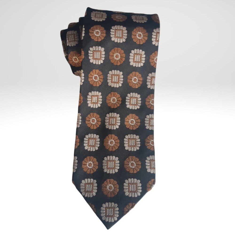Hugo Boss 100% Silk Men's Tie, Black w/Tan & Brown Pattern